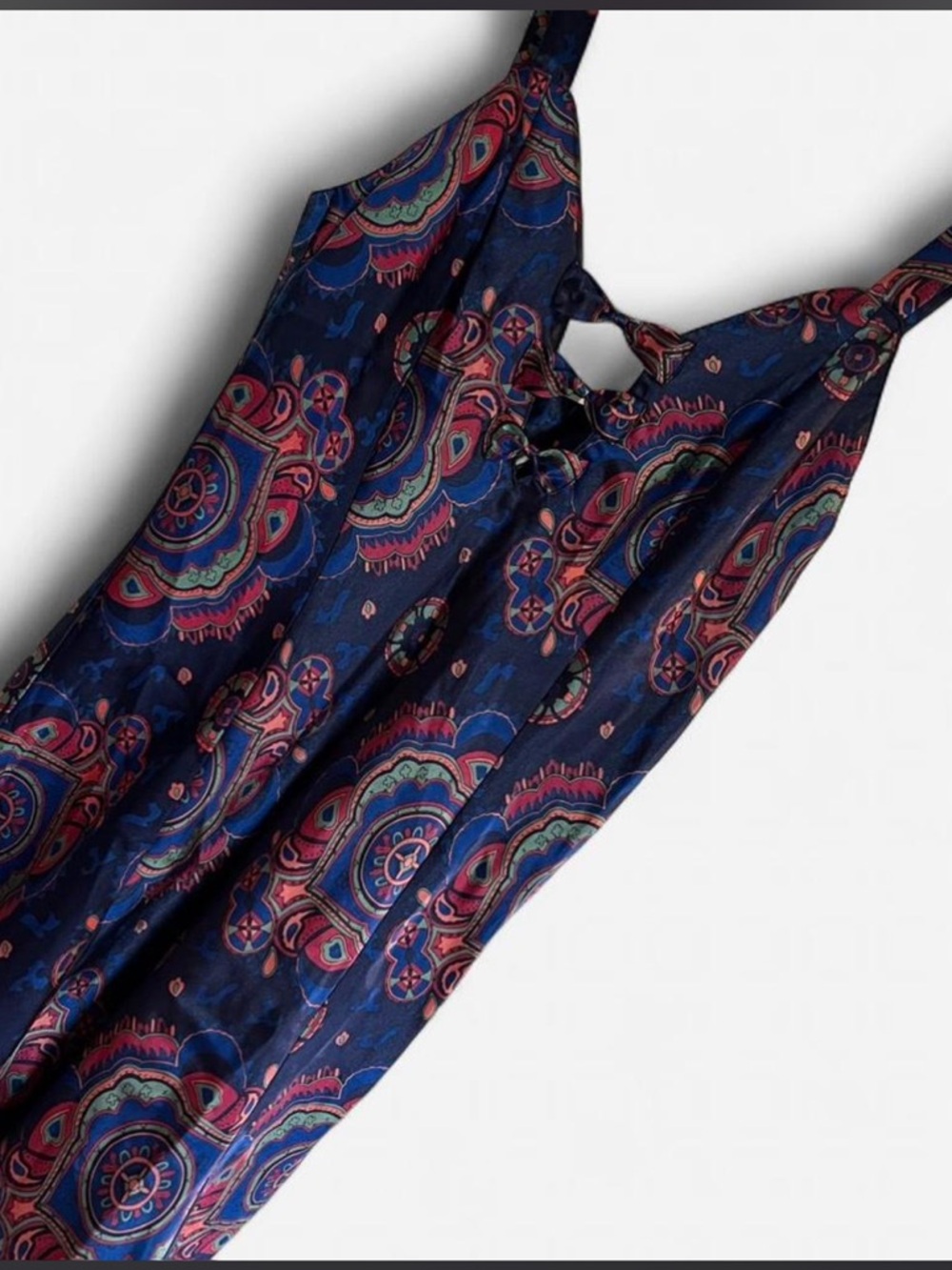 Vintage Slip Nightgown Navy Paisley Print - Mini Strapless Sleep Dress - Medium